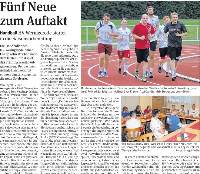Zeitungsbericht zum Trainingsauftakt 1.Männer